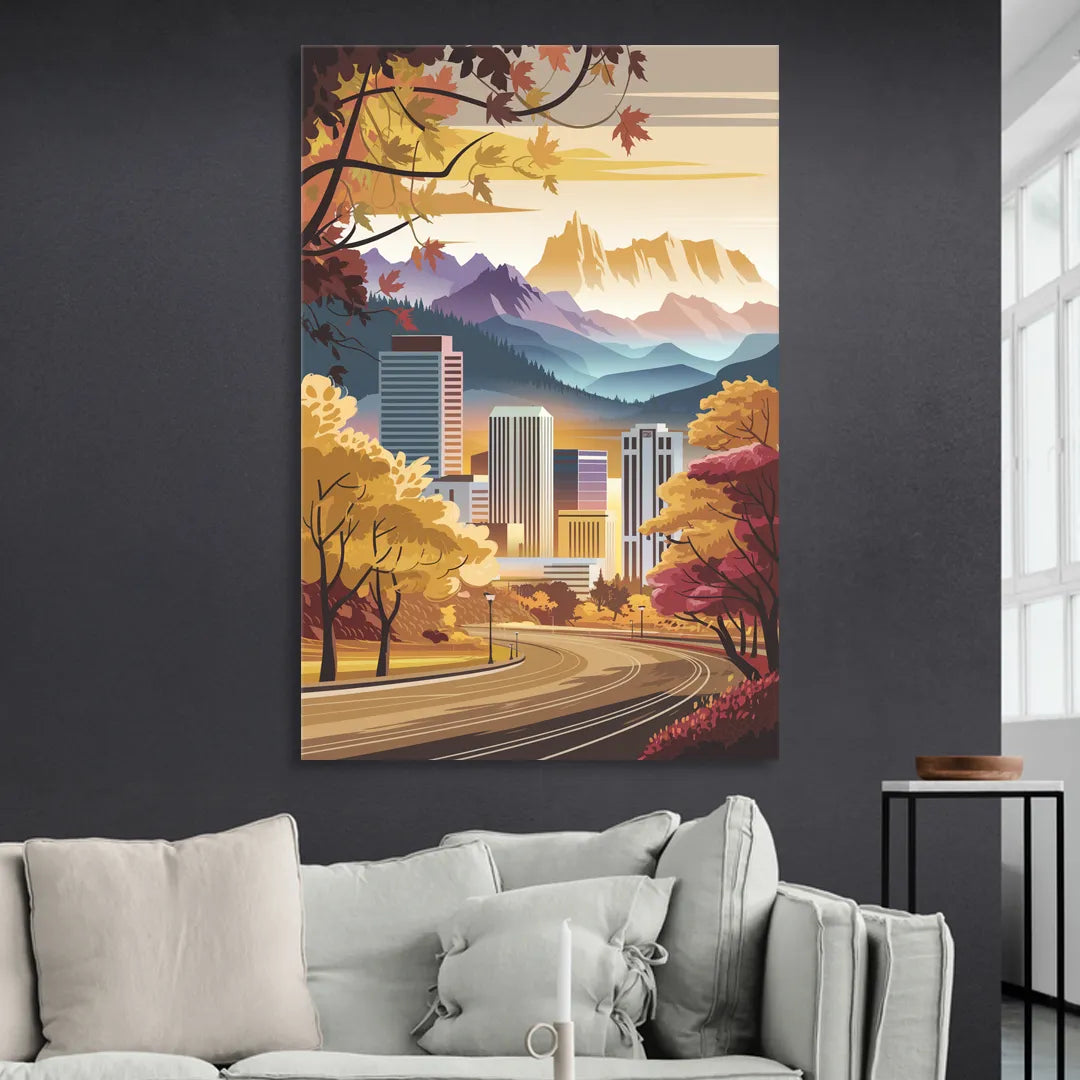 Denver Cityscape in Autumn Sitting Room - Canvas Wall Art