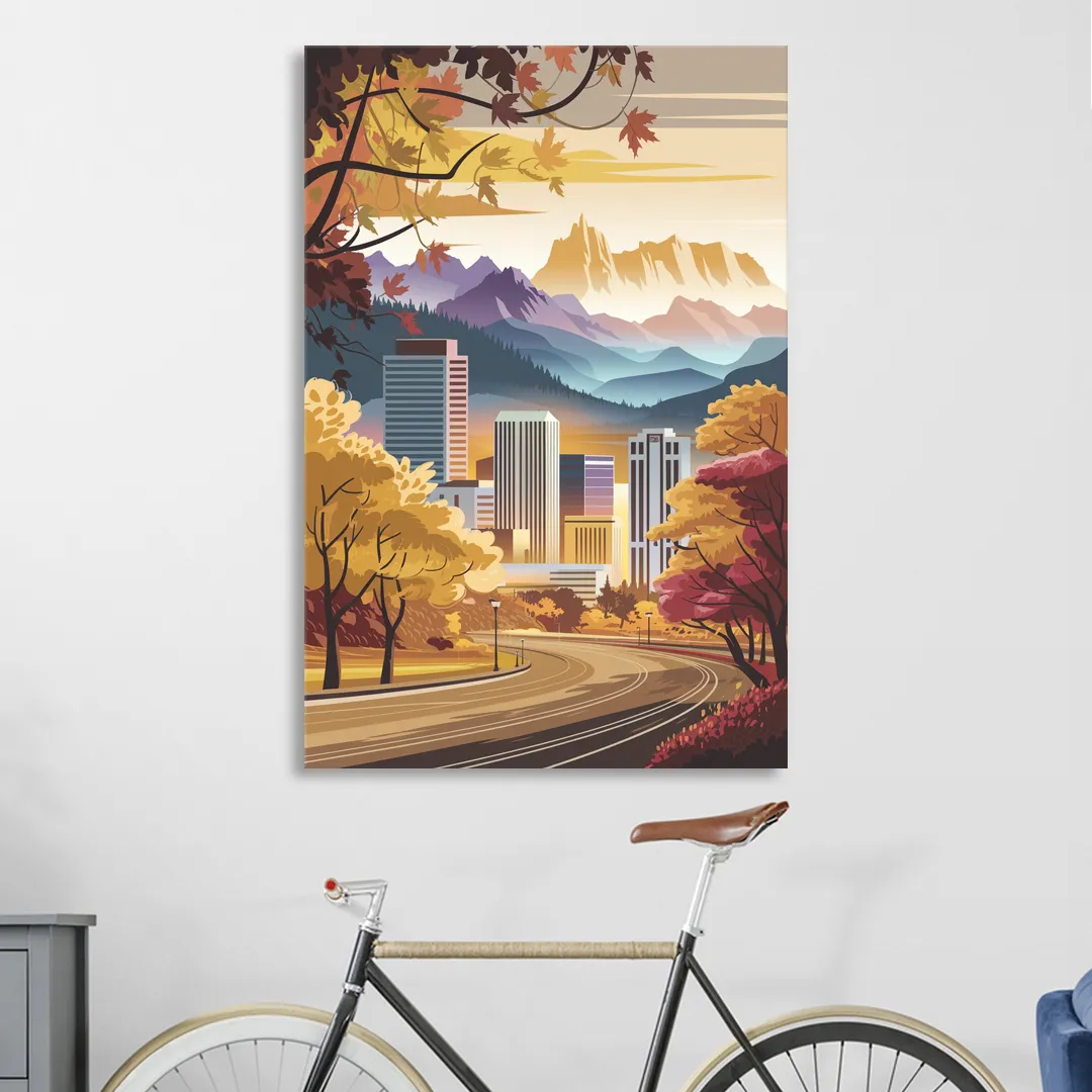 Denver Cityscape in Autumn Living Room - Canvas Wall Art