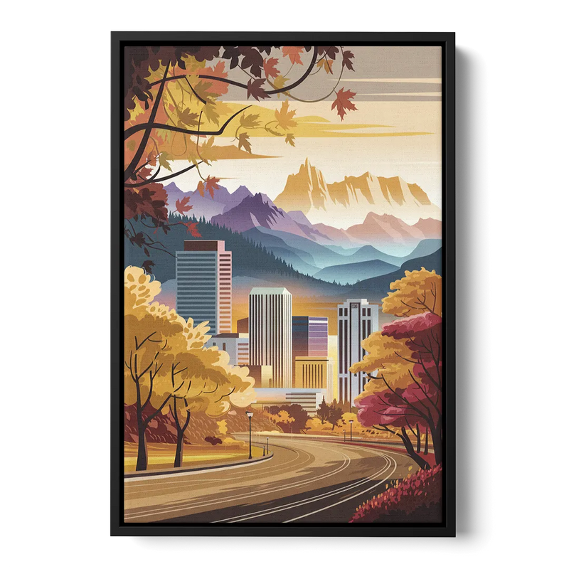 Denver Cityscape in Autumn Front - Black Canvas Wall Art