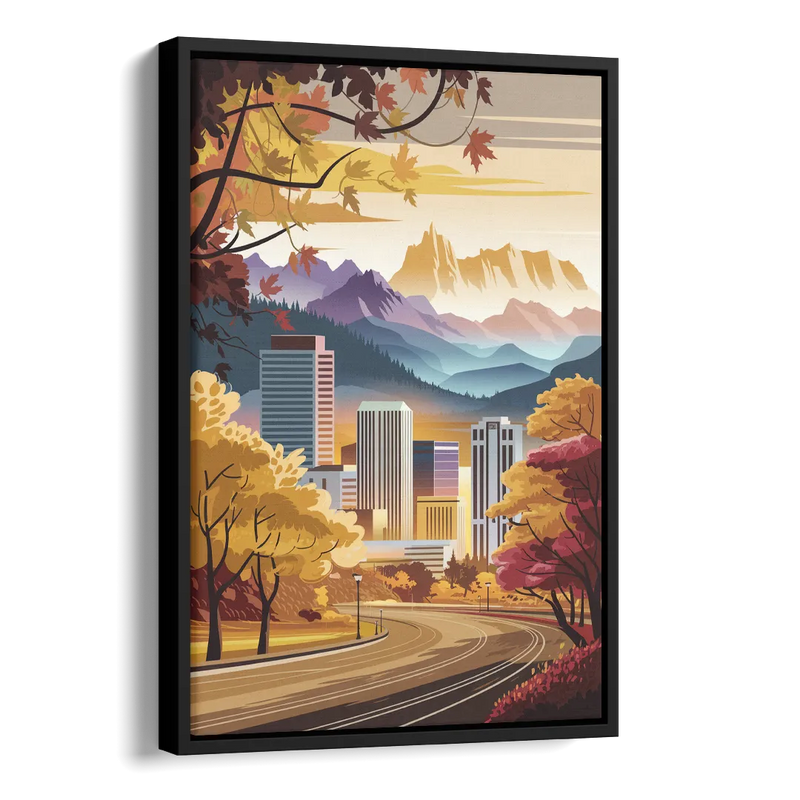 Denver Cityscape in Autumn Side - Black Canvas Wall Art