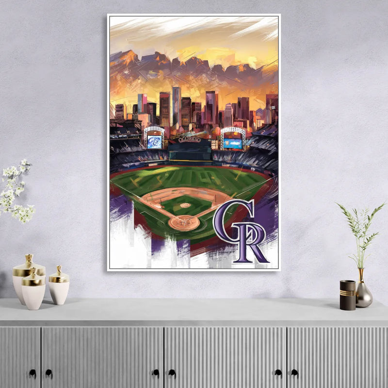 Denver Colorado Rockies Living Room - White Canvas Wall Art