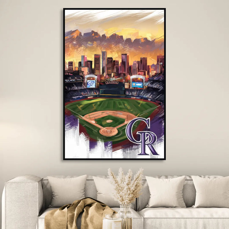 Denver Colorado Rockies Living Room - Black Canvas Wall Art