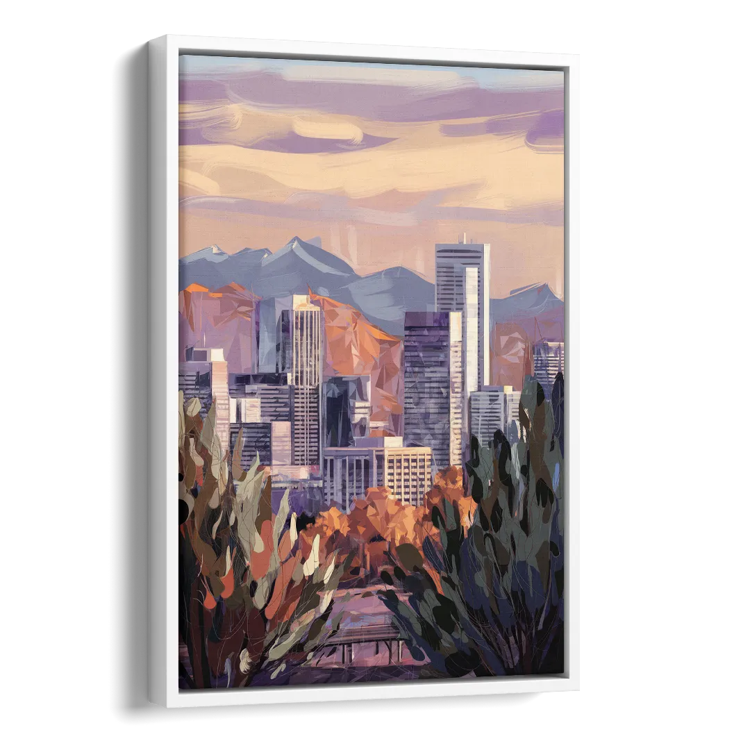 Denver Downtown Panorama Side - White Canvas Wall Art