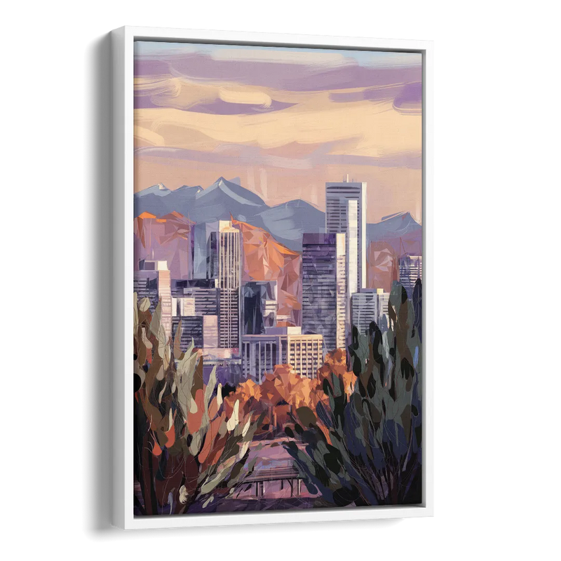 Denver Downtown Panorama Side - White Canvas Wall Art