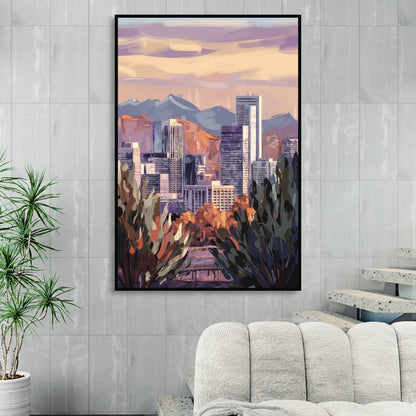 Denver Downtown Panorama Sitting Room - Black Canvas Wall Art