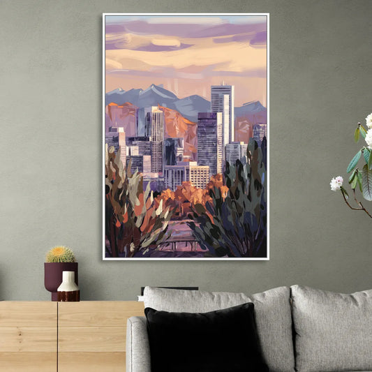 Denver Downtown Panorama Living Room - White Canvas Wall Art