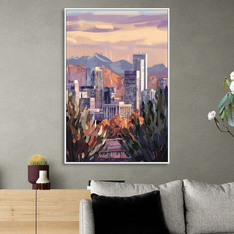 Denver Downtown Panorama Living Room - White Canvas Wall Art