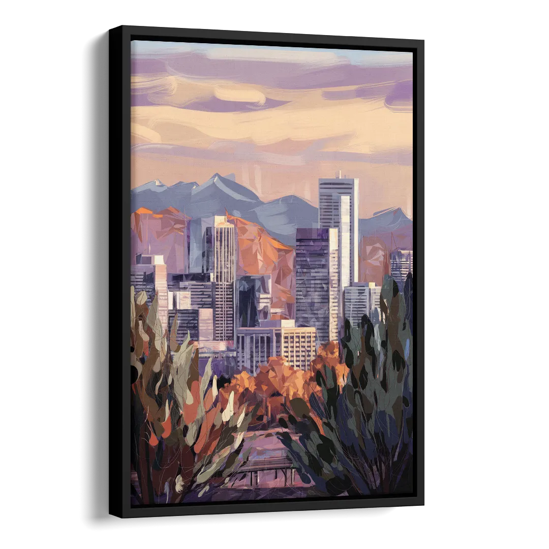 Denver Downtown Panorama Side - Black Canvas Wall Art