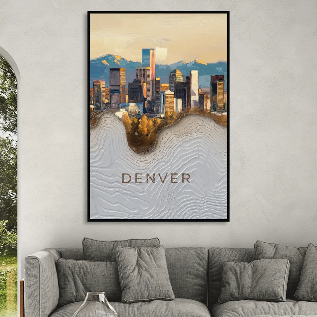 Denver Mile High Perspective Living Room - Black Canvas Wall Art