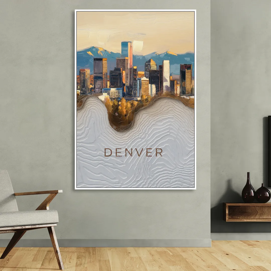 Denver Mile High Perspective Sitting Room - White Canvas Wall Art