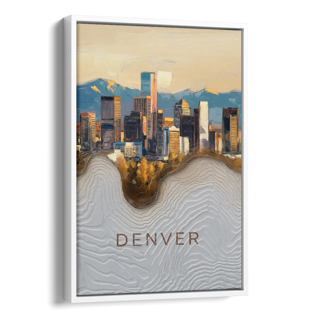 Denver Mile High Perspective Side - White Canvas Wall Art