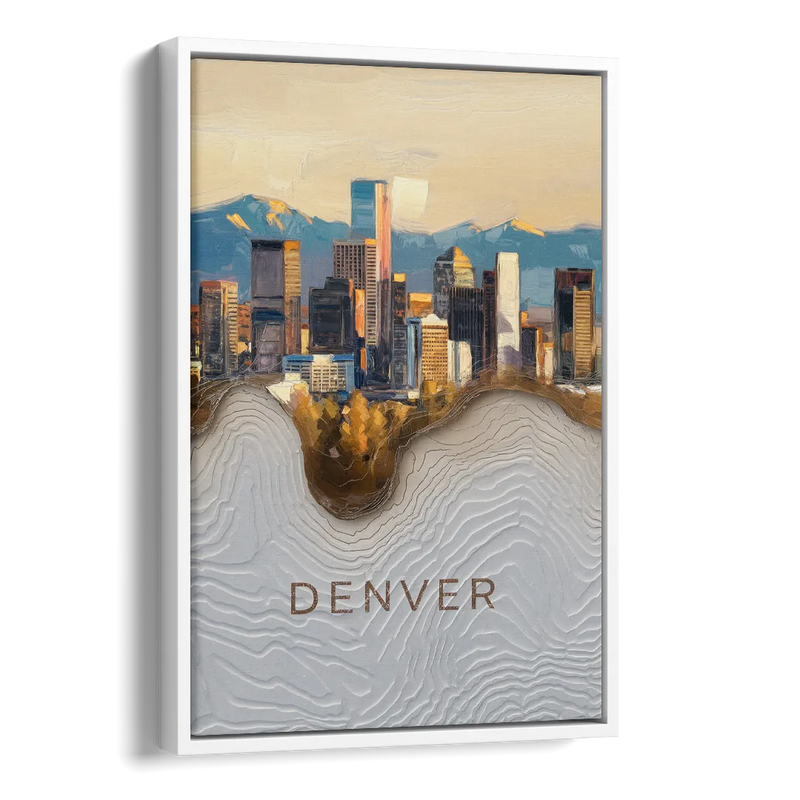 Denver Mile High Perspective Side - White Canvas Wall Art