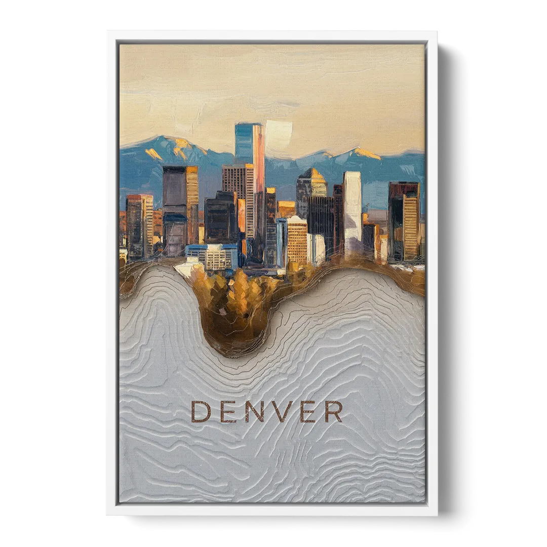 Denver Mile High Perspective Front - White Canvas Wall Art