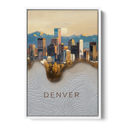 Denver Mile High Perspective Front - White Canvas Wall Art