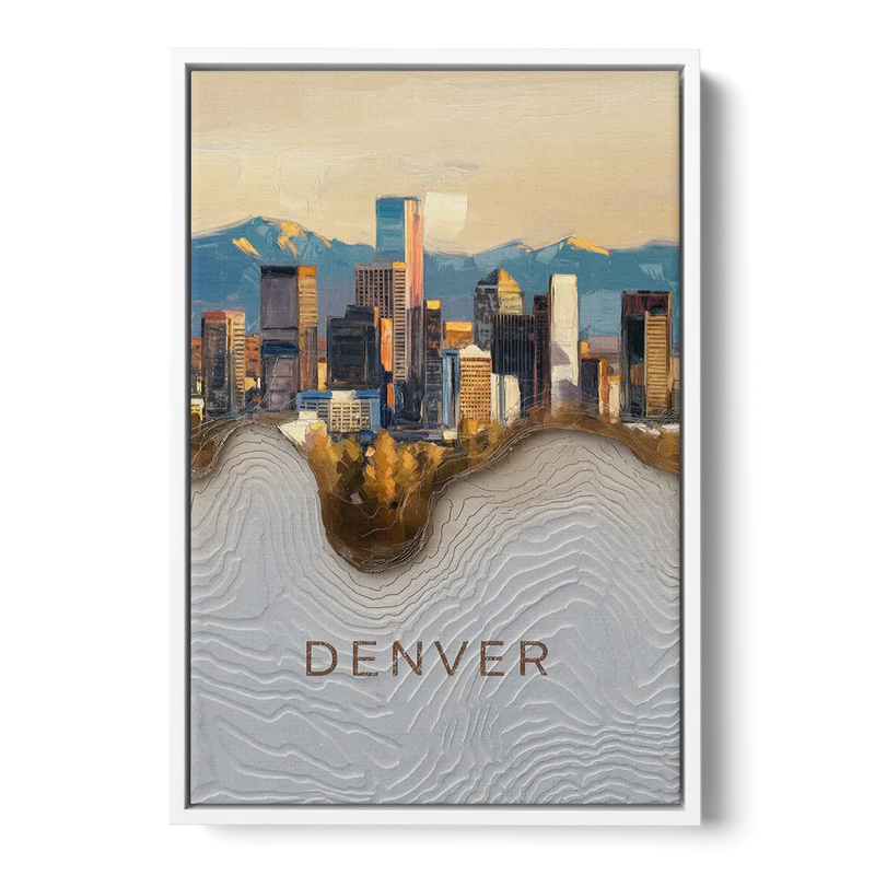 Denver Mile High Perspective Front - White Canvas Wall Art