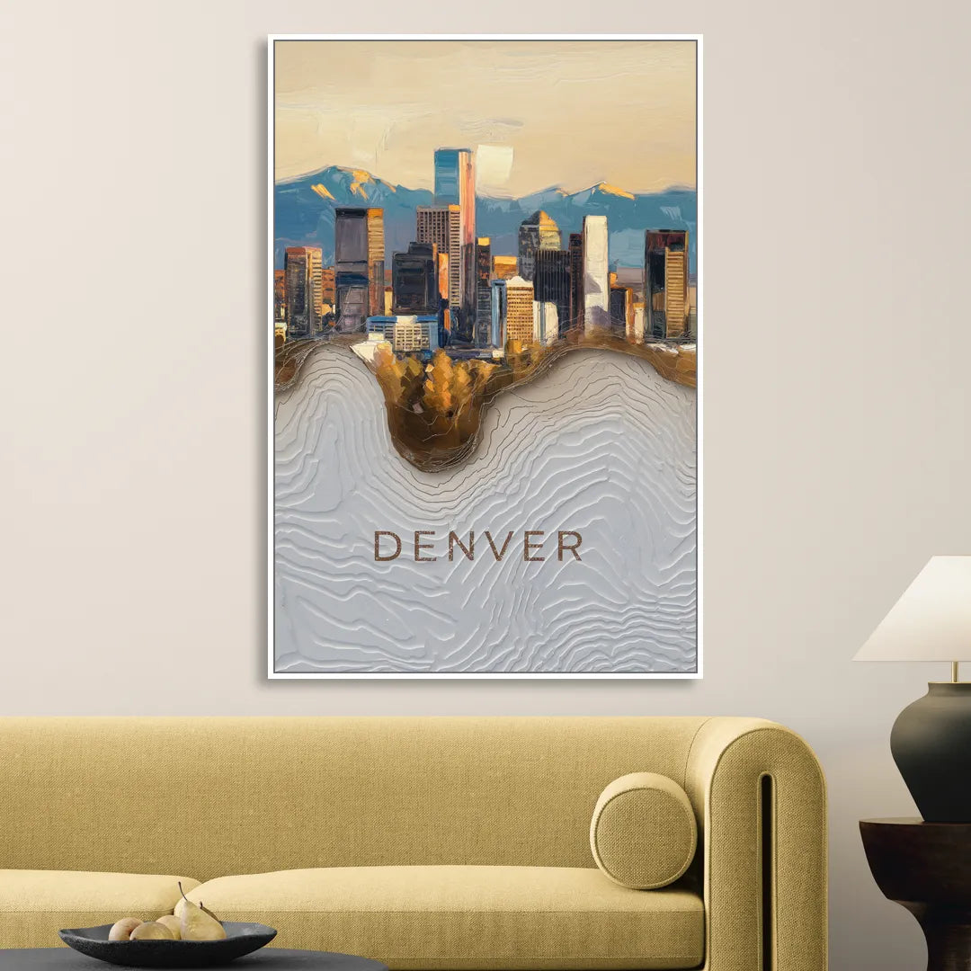 Denver Mile High Perspective Living Room - White Canvas Wall Art