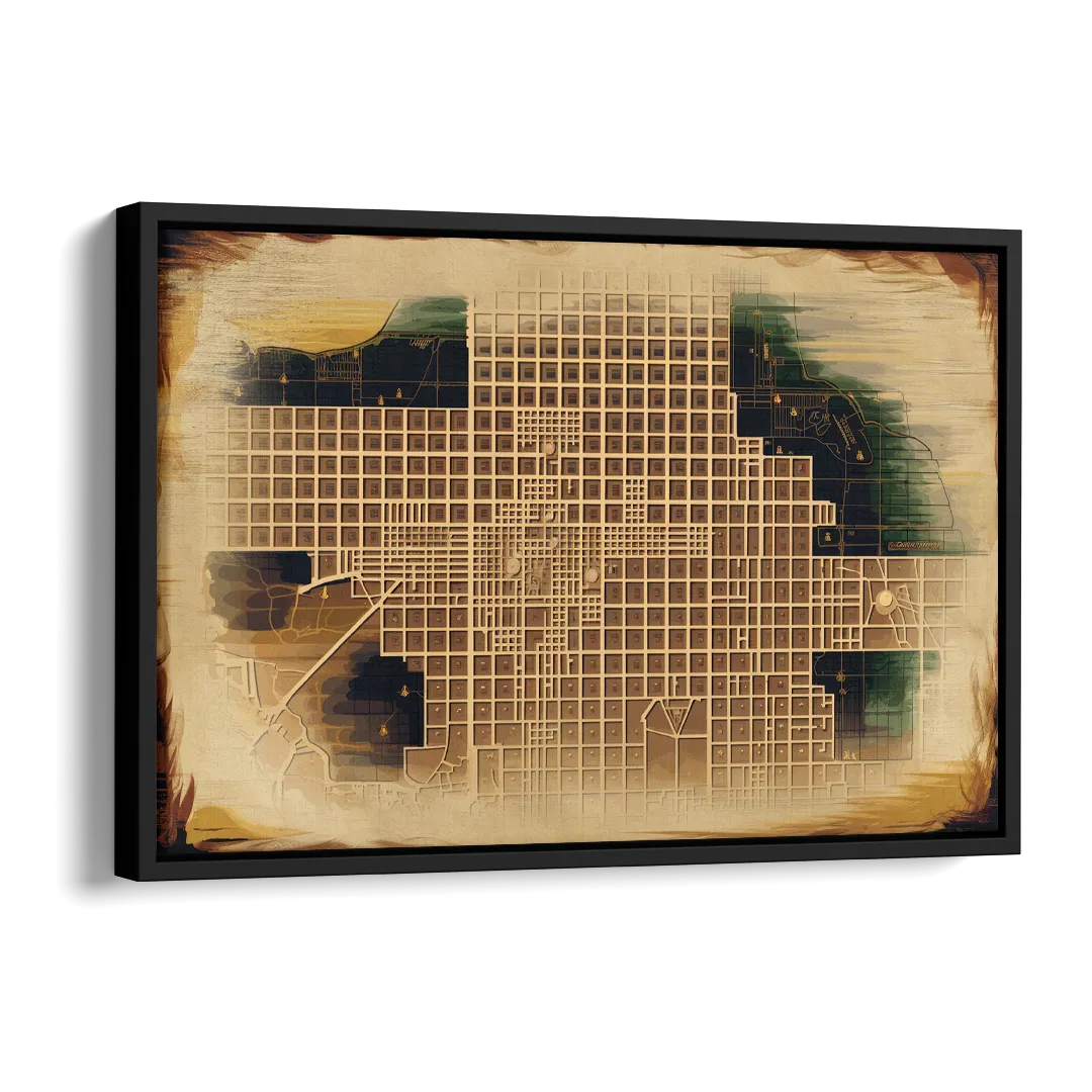 Denver Neighborhood Map Side - Black Canvas Wall Art