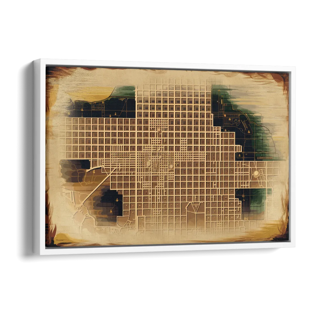 Denver Neighborhood Map Side - White Canvas Wall Art