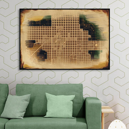 Denver Neighborhood Map Living Room - Black Canvas Wall Art