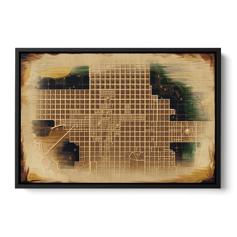 Denver Neighborhood Map Front - Black Canvas Wall Art