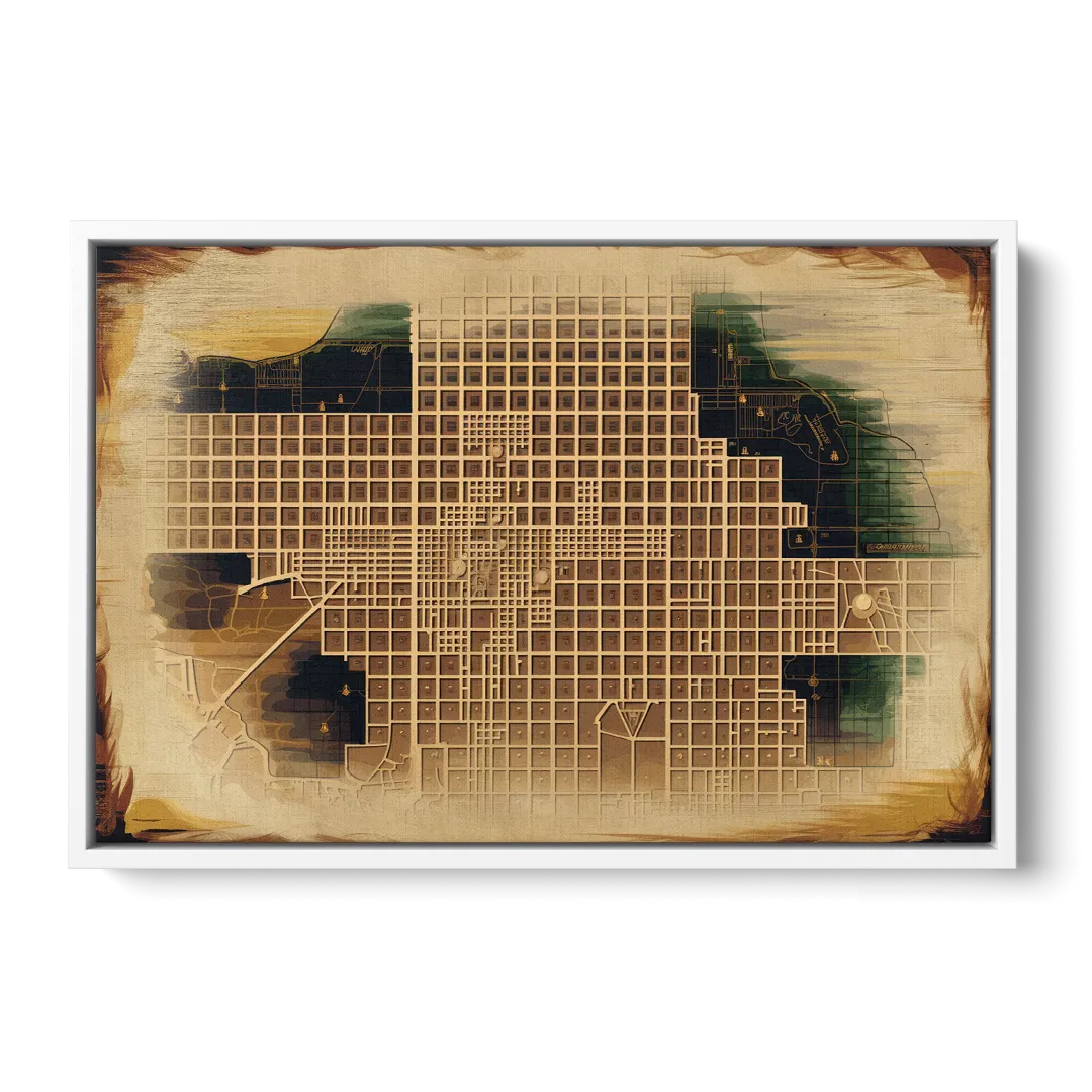 Denver Neighborhood Map Front - White Canvas Wall Art