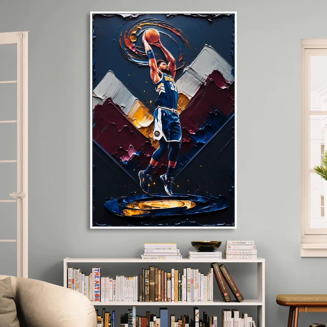 Denver Nuggets Team Spirit Living Room - White Canvas Wall Art