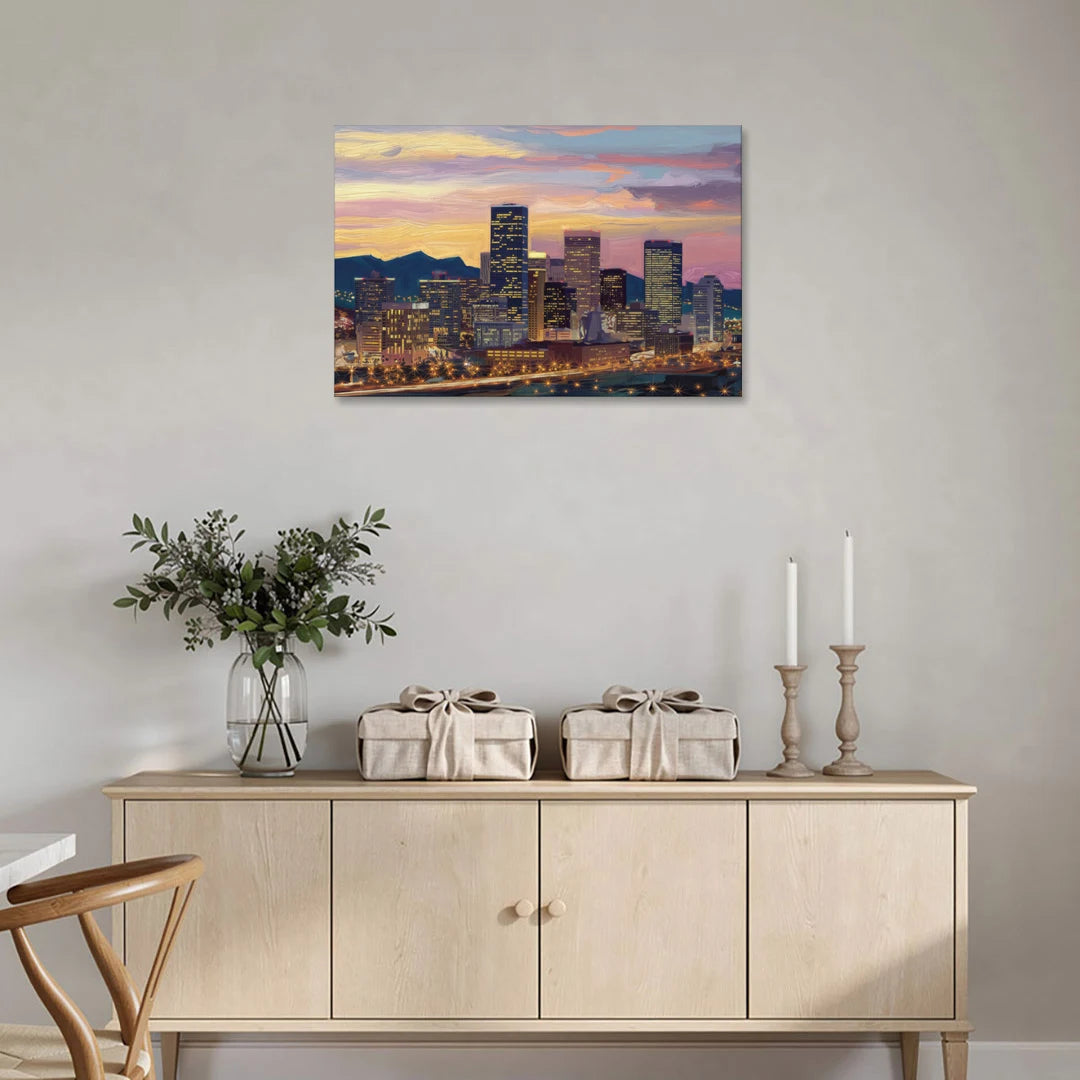 Denver Skyline At Dusk - Canvas Wall Art - Coffee Table - 36x24