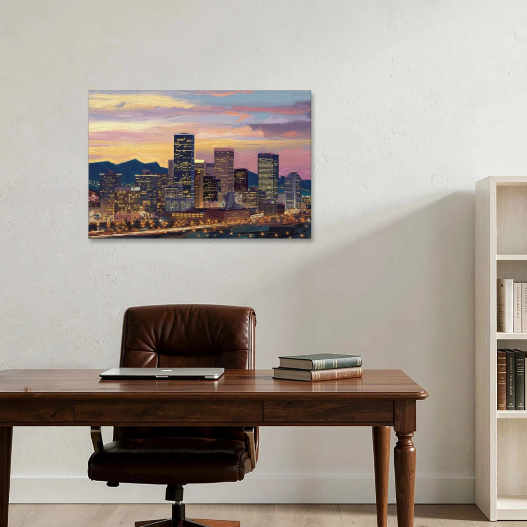 Denver Skyline At Dusk - Canvas Wall Art - Office - 36x24