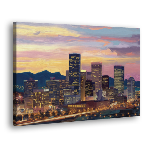Denver Skyline At Dusk - Canvas Wall Art - Side