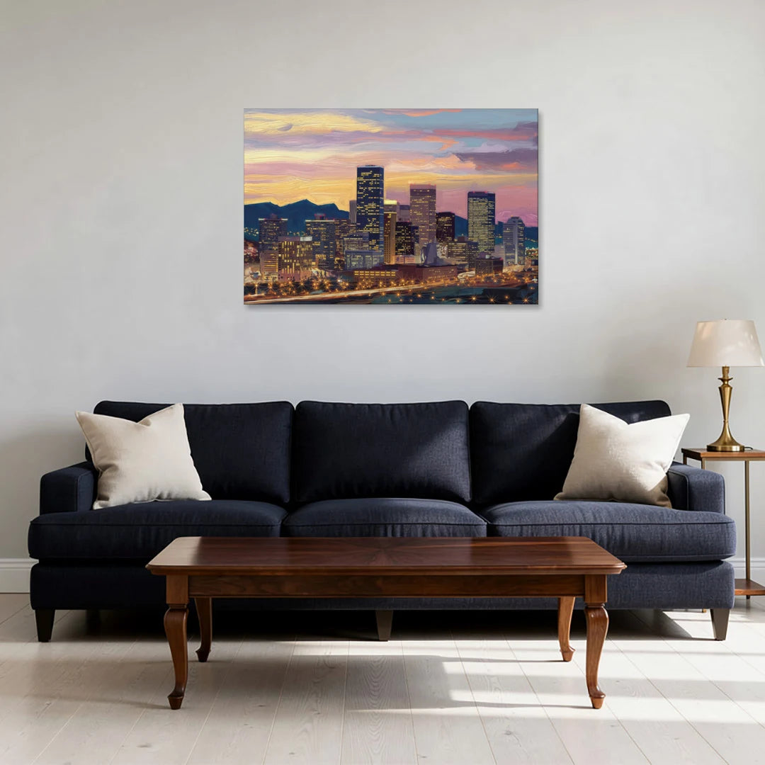 Denver Skyline At Dusk - Canvas Wall Art - Sofa - 36x24