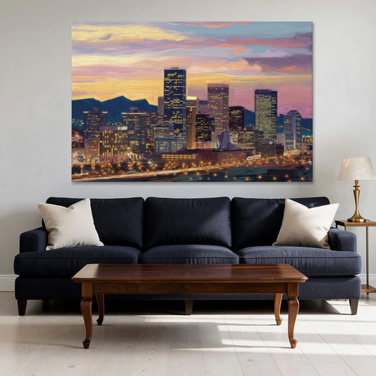 Denver Skyline At Dusk - Canvas Wall Art - Sofa - 60x40