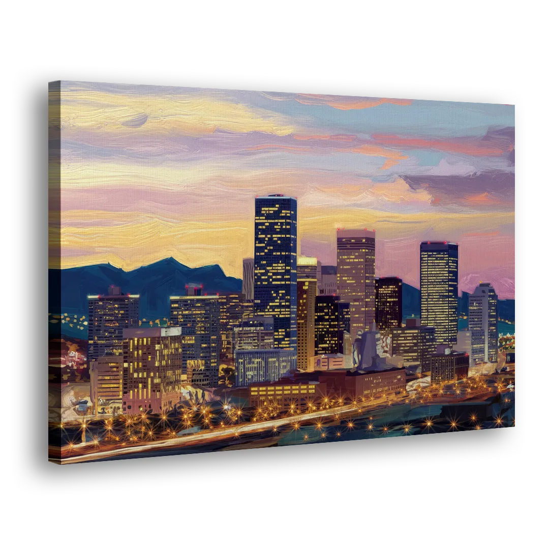Denver Skyline At Dusk Side - Canvas Wall Art