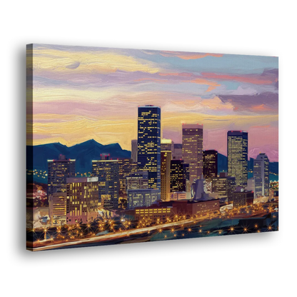 Denver Skyline At Dusk Side - Canvas Wall Art