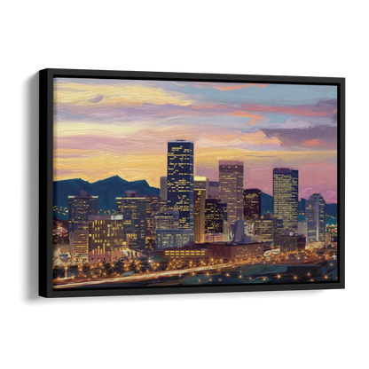 Denver Skyline At Dusk Side - Black Canvas Wall Art