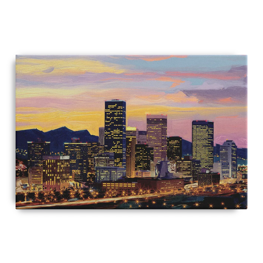 Denver Skyline At Dusk Front - Canvas Wall Art