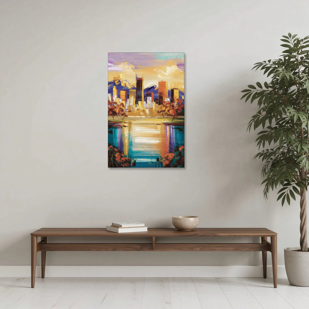 Denver Skyline Reflection - Canvas Wall Art - Coffee Table - 24x36