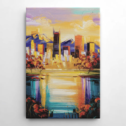 Denver Skyline Reflection - Canvas Wall Art