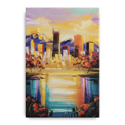Denver Skyline Reflection Front - Canvas Wall Art