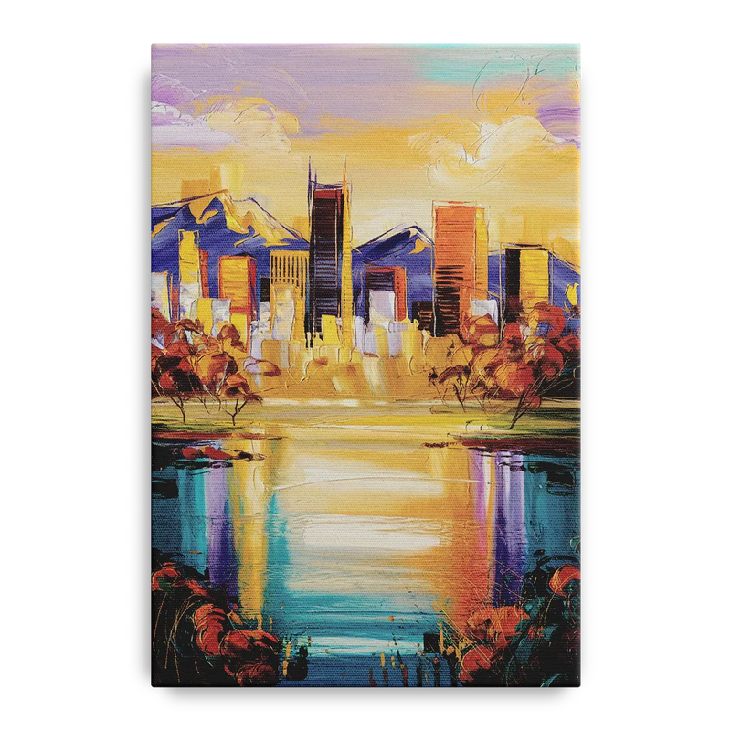 Denver Skyline Reflection Front - Canvas Wall Art