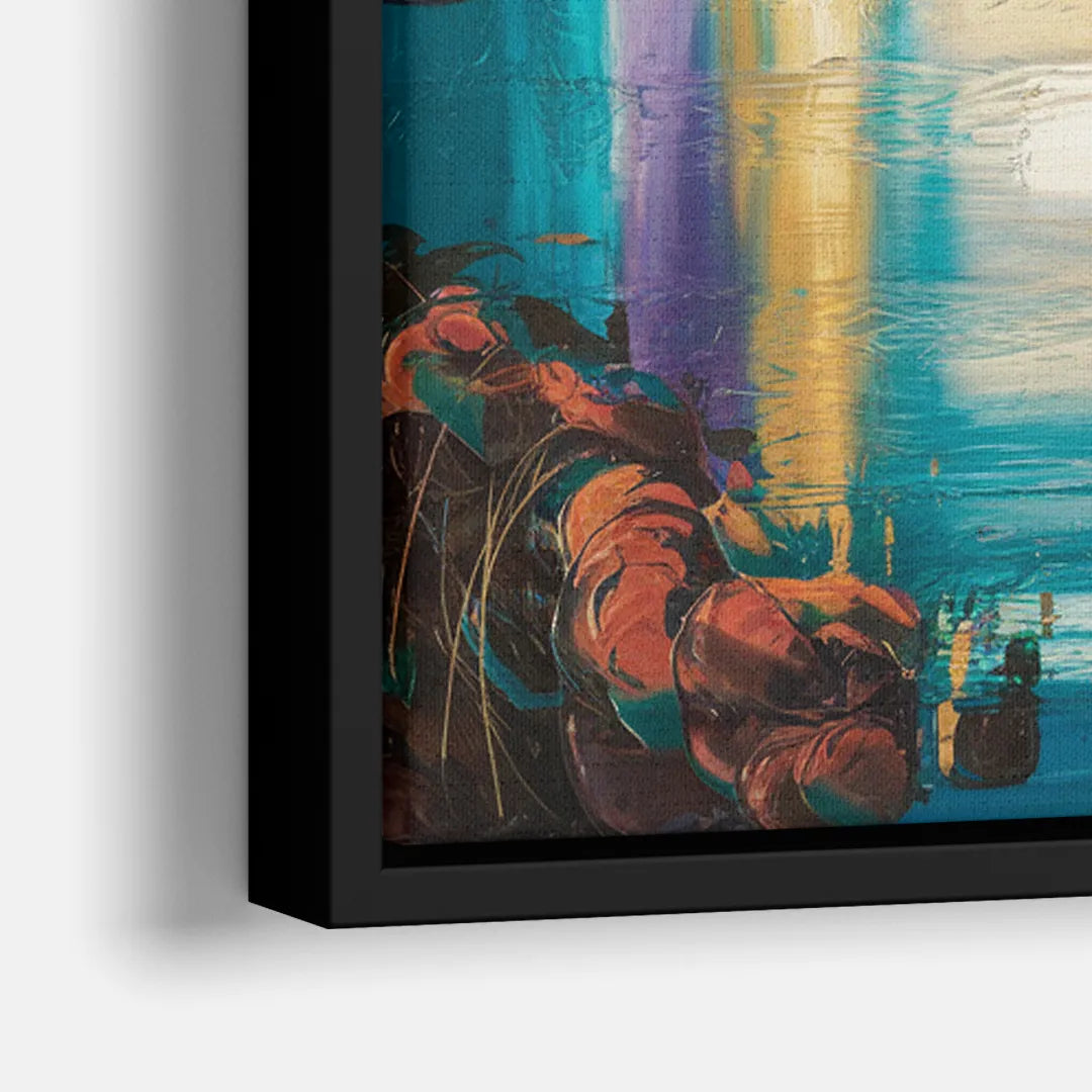 Denver Skyline Reflection - Close-Up Black Frame Canvas