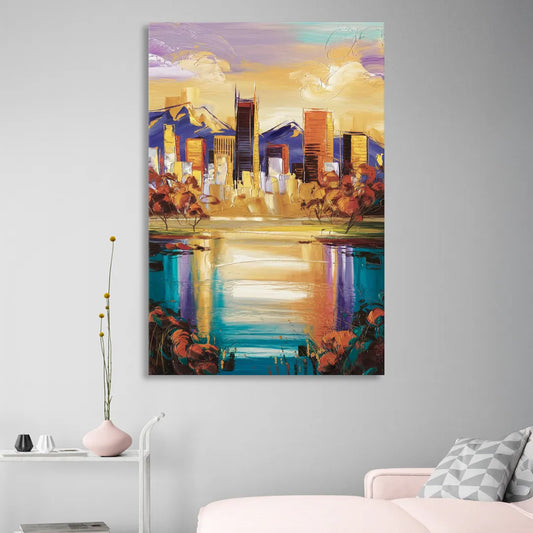 Denver Skyline Reflection Living Room - Canvas Wall Art