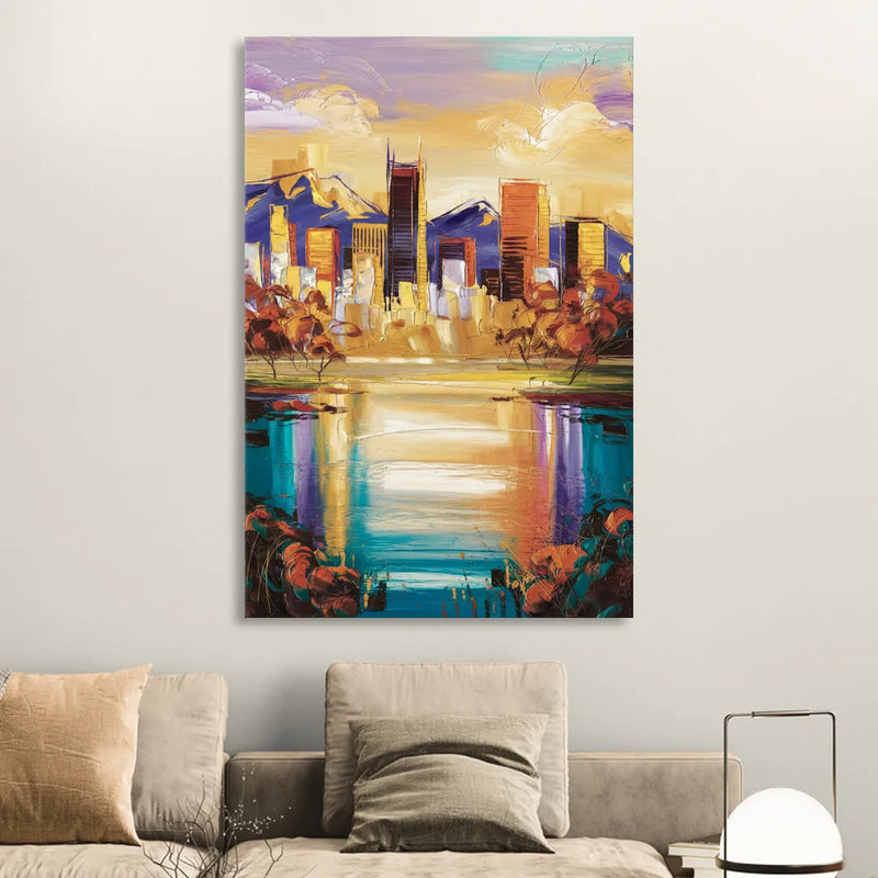Denver Skyline Reflection Sitting Room - Canvas Wall Art