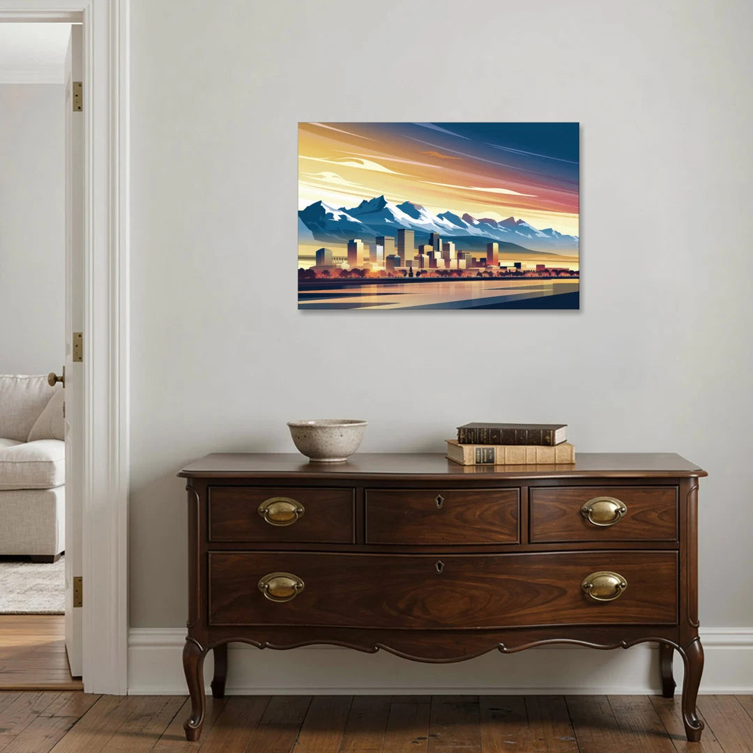 Denver Sunset Over Rockies - Canvas Wall Art - Coffee Table - 36x24