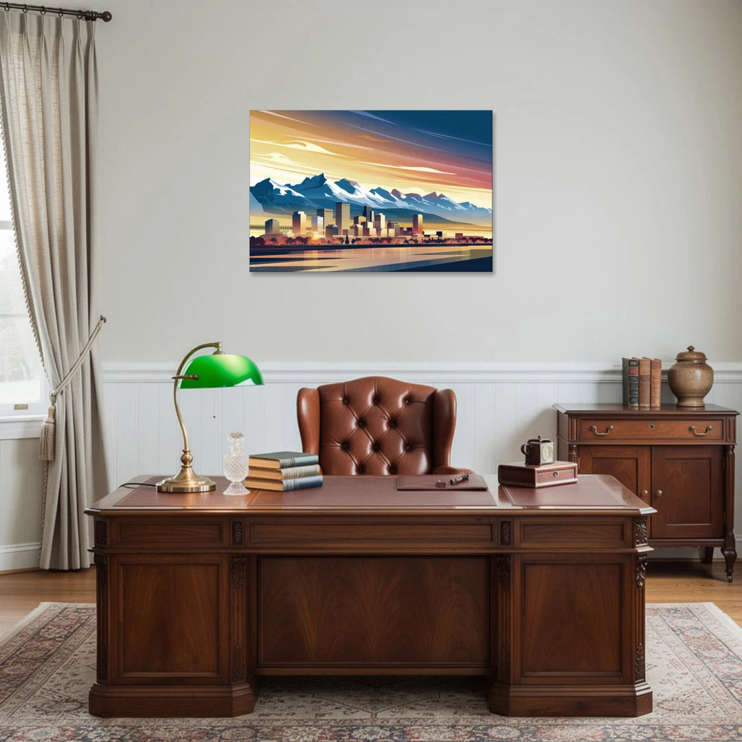 Denver Sunset Over Rockies - Canvas Wall Art - Office - 36x24