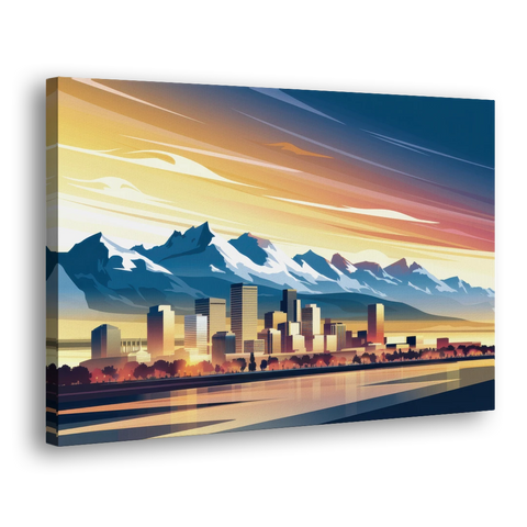 Denver Sunset Over Rockies - Canvas Wall Art - Side