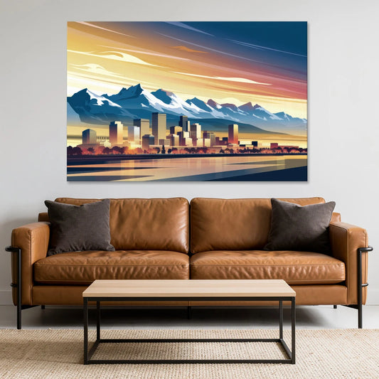 Denver Sunset Over Rockies - Canvas Wall Art - Sofa - 60x40