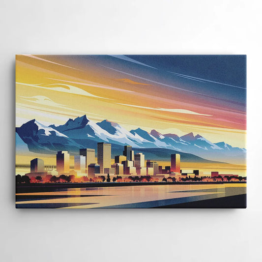Denver Sunset Over Rockies - Canvas Wall Art