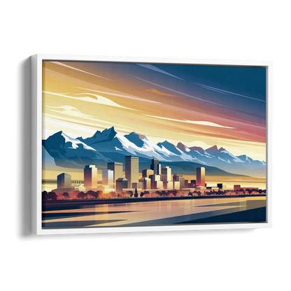 Denver Sunset Over Rockies Side - White Canvas Wall Art