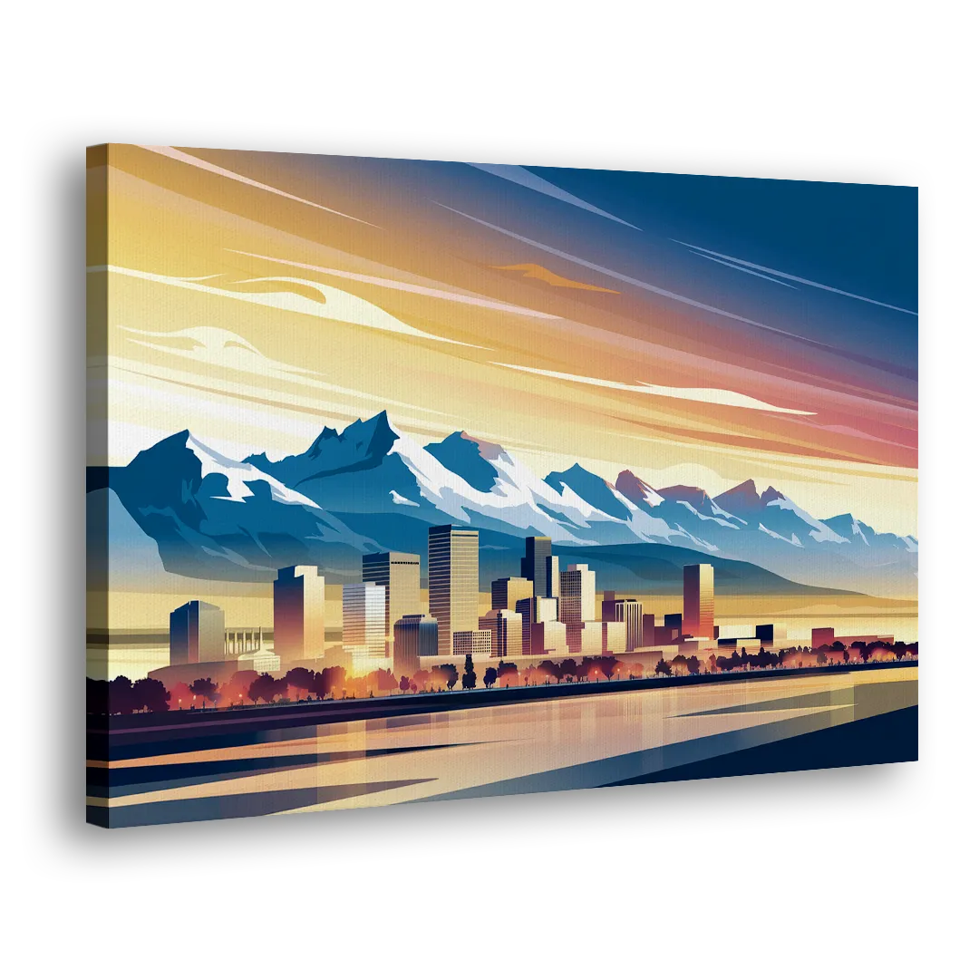 Denver Sunset Over Rockies Side - Canvas Wall Art