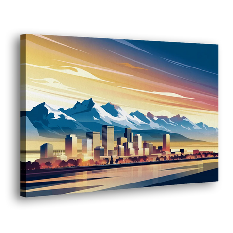 Denver Sunset Over Rockies - Canvas Wall Art